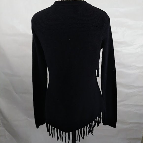 INC International Concepts Black Fringe Trim Lace Up Sweater Size S - Picture 2 of 5